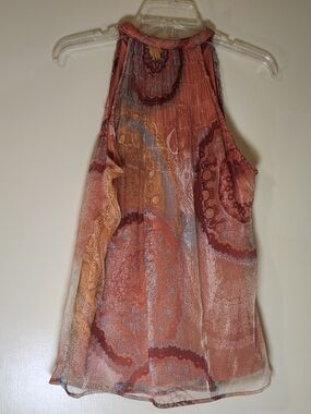 Adiva Boho Rust and Gold Paisley Halter Top Size M